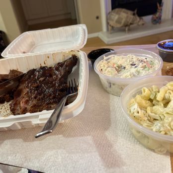 Canyon City Barbeque - Brisket & pork ribs combo; I selected macaroni salad & coleslaw as sides - Barbeque Near Me - Azusa, California Canyon City Barbeque - Brisket & pork ribs combo; I selected macaroni salad & coleslaw as sides - Barbeque Near Me - Azusa, California
