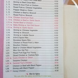 Excel Chinese Food - Menu 8/2019