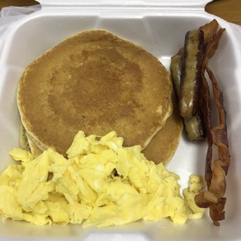 Shorty'z - 2 Pancakes, 2 eggs, 2 sausages and 2 bacon combo breakfast (to-go)...very tasty and totally worth the price! - Breakfast & Brunch Near Me - Fullerton, California Shorty'z - 2 Pancakes, 2 eggs, 2 sausages and 2 bacon combo breakfast (to-go)...very tasty and totally worth the price! - Breakfast & Brunch Near Me - Fullerton, California