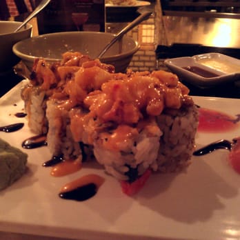 Ginza - M-16 California roll with spicy BBQ shrimp on top - Japanese Near Me - Owings Mills, Maryland Ginza - M-16 California roll with spicy BBQ shrimp on top - Japanese Near Me - Owings Mills, Maryland