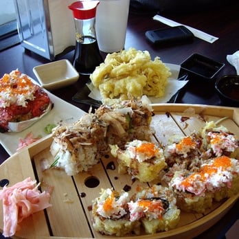 Yo Sushi - Clockwise at 930: Angry Lionking, Calamari, Crown Spicy Tuna, Bonito - Sushi Bars Near Me - Vallejo, California