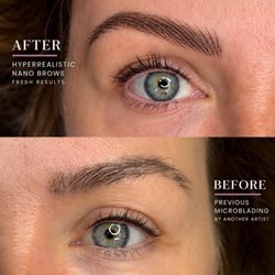 Stella Ink LA - Previous Microblading tattoo cover up with Nano Brows technique.