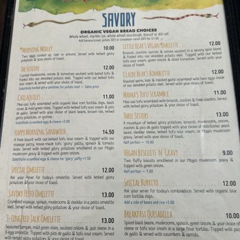 Morning Glory Café - Page from menu - Vegetarian Near Me - Eugene, Oregon