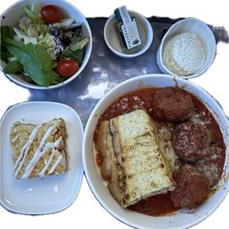 Braised Meatballs Garlic Bread Mixed Green Salad Vinaigrette Ricotta Apple Crumble Braised Meatballs Garlic Bread Mixed Green Salad Vinaigrette Ricotta Apple Crumble