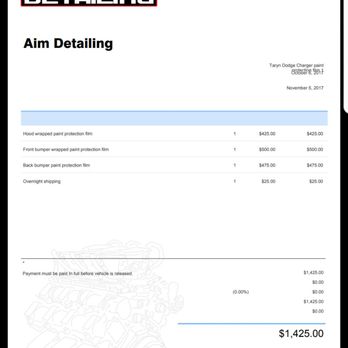 Aim Detailing - First invoice (prior to car drop off) - Auto Detailing Near Me - Mineola, New York Aim Detailing - First invoice (prior to car drop off) - Auto Detailing Near Me - Mineola, New York