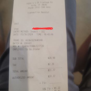 Willie's Grill & Icehouse - Receipt of my order - American Near Me - Kyle, Texas Willie's Grill & Icehouse - Receipt of my order - American Near Me - Kyle, Texas