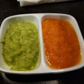 Cluck2Go - L-R: ground ginger scallion paste & tangy red chili sauce - Hainan Near Me - Rowland Heights, California