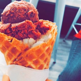Gelati Celesti - This photo is of blueberry and lemon sorbet in a waffle cone. - Ice Cream & Frozen Yogurt Near Me - Richmond, Virginia Gelati Celesti - This photo is of blueberry and lemon sorbet in a waffle cone. - Ice Cream & Frozen Yogurt Near Me - Richmond, Virginia