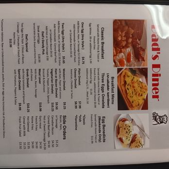 Dads Diner - the menu for the meal - Diners Near Me - Waterbury, Connecticut