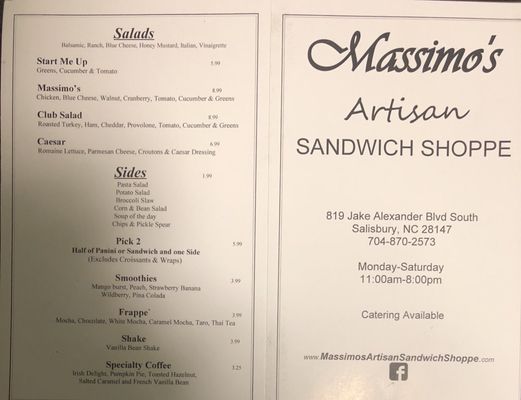 Menu photo 5 Massimo's Artisan Sandwich Shoppe Salisbury, NC