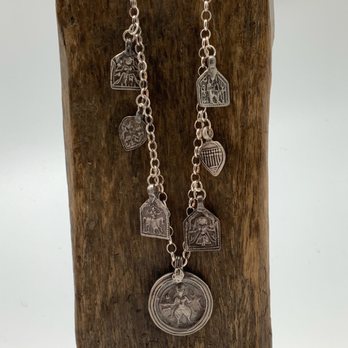 Adobe Design - One-of-a-Kind, Vintage Hindu Bedouin Amulet Necklace featuring Shiva, Durga, Saptamatrika and Bhumiya Raj. - Home Decor Near Me - South Pasadena, California