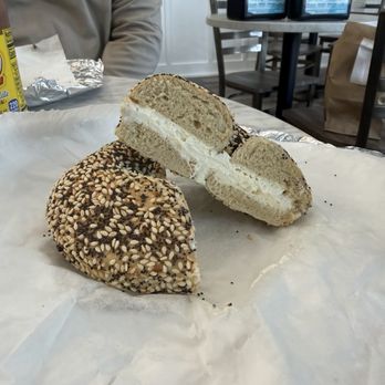 Island Bagels - Everything bagel with plain cream cheese - Breakfast & Brunch Near Me - Carolina Beach, North Carolina Island Bagels - Everything bagel with plain cream cheese - Breakfast & Brunch Near Me - Carolina Beach, North Carolina