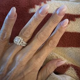 Almond shaped ombré gel builder nails with pearl chrome