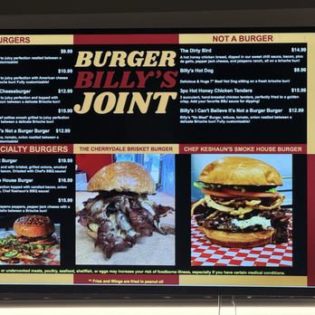 Burger Billy’s Joint - Wall menu 1 - Burgers Near Me - Arlington, Virginia