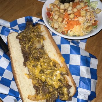 The Tailgate Sports Pub - Philly Cheese Steak Sandwich and Side Salad - Sports Bars Near Me - Virginia Beach, Virginia The Tailgate Sports Pub - Philly Cheese Steak Sandwich and Side Salad - Sports Bars Near Me - Virginia Beach, Virginia
