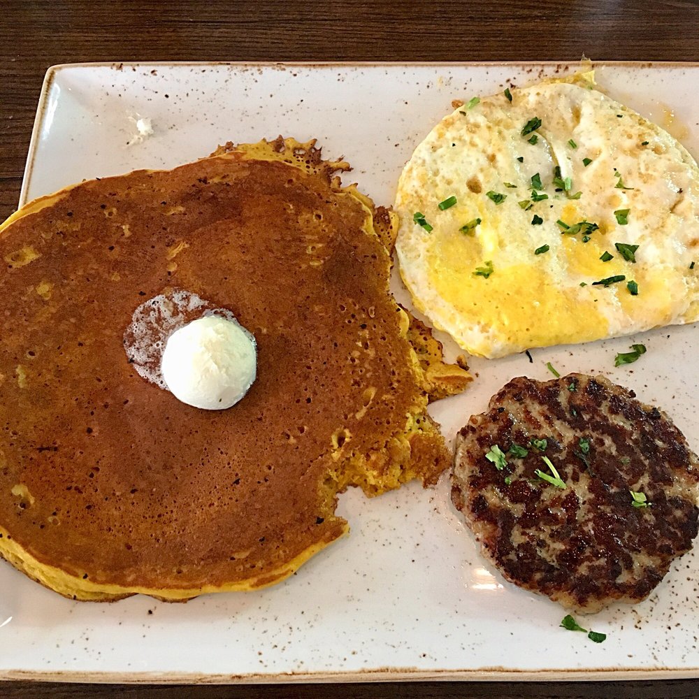 First Watch - Chocolate chip pumpkin pancake, over hard eggs, and chicken sausage.... so good! - Breakfast & Brunch Near Me - Vestavia Hills, Alabama First Watch - Chocolate chip pumpkin pancake, over hard eggs, and chicken sausage.... so good! - Breakfast & Brunch Near Me - Vestavia Hills, Alabama