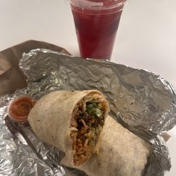 Beef burrito & Jamaica/ Hibiscus Drink Beef burrito & Jamaica/ Hibiscus Drink