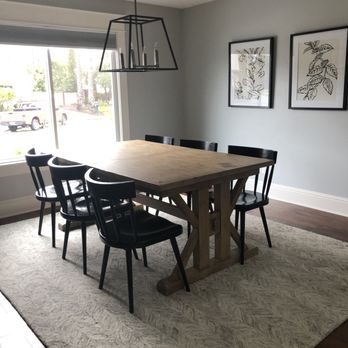 Angelika J Interiors - Mix of retail and custom items for a clean family dining room - Interior Design Near Me Angelika J Interiors - Mix of retail and custom items for a clean family dining room - Interior Design Near Me
