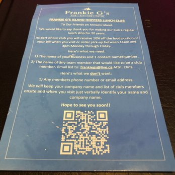 Frankie G's Pub - Lunch club QR code~ (April 2023) - Pubs Near Me - New Westminster, British Columbia Frankie G's Pub - Lunch club QR code~ (April 2023) - Pubs Near Me - New Westminster, British Columbia