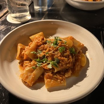 Dante - Paccheri di Gragnano - lobster bisque sauce and crab. Was amazing seafood pasta for any seafood lovers - Cocktail Bars Near Me - New York, New York