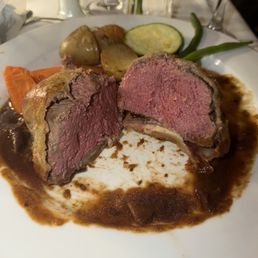 Beef Wellington cooked medium rare