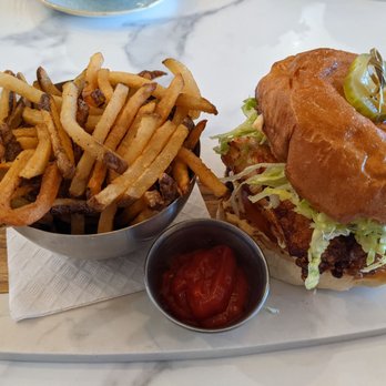 Brew and Bloom - Chicken burger and fries - Themed Cafes Near Me - Edmonton, Alberta Brew and Bloom - Chicken burger and fries - Themed Cafes Near Me - Edmonton, Alberta