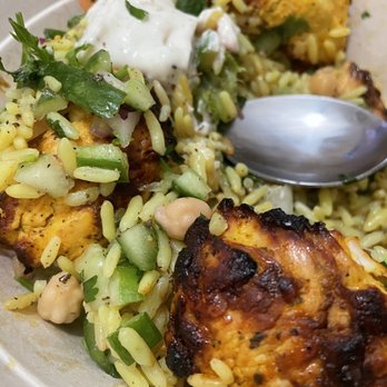 Flame & Skewers - Chicken Kabob Bowl soooo good! Don't forget the garlic sauce - Mediterranean Near Me - Bakersfield, California