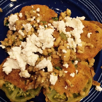 The Flying Biscuit Cafe - Fried green tomato appetizer with goat cheese and cashews. Amazing!! - New American Near Me - Gainesville, Florida