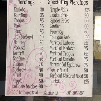 Twisted Addictions - Piercings price list. - Tattoo Near Me - Kenner, Louisiana Twisted Addictions - Piercings price list. - Tattoo Near Me - Kenner, Louisiana