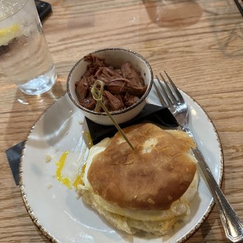 Young Cardinal Cafe - Biscuit with egg and jackfruit side - Breakfast & Brunch Near Me - Winston-Salem, North Carolina