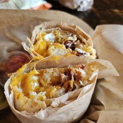 The Trough Sandwich Kitchen - Breakfast burrito with bacon.