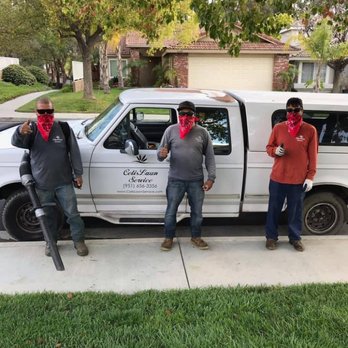 Celis Lawn & Sprinkler Service - three men standing in front of a truck - Lawn Services Near Me - Riverside, California Celis Lawn & Sprinkler Service - three men standing in front of a truck - Lawn Services Near Me - Riverside, California