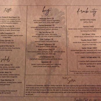 Bar Sera - Food menu - New American Near Me - Conshohocken, Pennsylvania