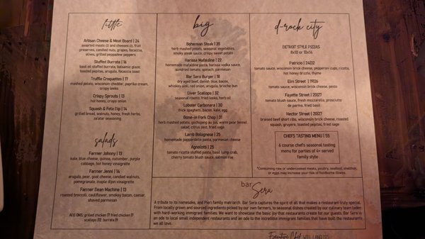 Menu photo 5 Bar Sera Conshohocken, PA