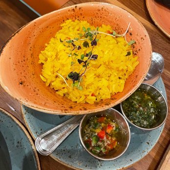 Casa Del Toro - Saffron rice and sauces (included in the Parrillada Mixta) - Latin American Near Me - Hayward, California Casa Del Toro - Saffron rice and sauces (included in the Parrillada Mixta) - Latin American Near Me - Hayward, California