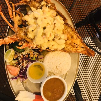 La Parrilla - Lobster with shrimp and grouper, rice and beans on the side - Latin American Near Me - Luquillo, Puerto Rico