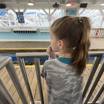 Six Flags Over Georgia - Waiting for her first Twisted Cyclone experience. - Amusement Parks Near Me - Austell, Georgia