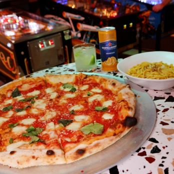 Pinball Basement - Pizza ordered from Stellina Pizzeria, at UPSIDE On Moore upstairs - Arcades Near Me - Arlington, Virginia