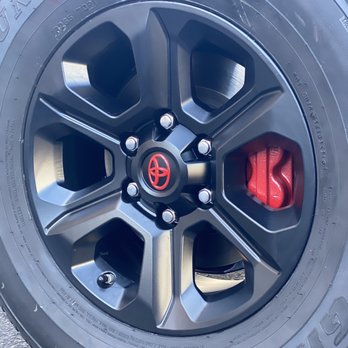 My Wheel Guy - Toyota 4Runner: red calipers, matte black rims, and red Toyota symbol wheel cap - Wheel & Rim Repair Near Me - Henderson, Nevada My Wheel Guy - Toyota 4Runner: red calipers, matte black rims, and red Toyota symbol wheel cap - Wheel & Rim Repair Near Me - Henderson, Nevada