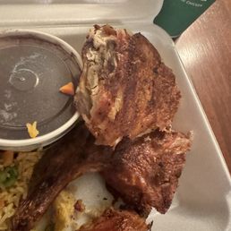 9/5 burned chicken. Can't even be ripped from bone due to how burned it is. 9/5 burned chicken. Can't even be ripped from bone due to how burned it is.