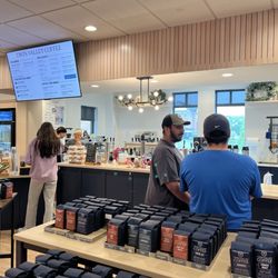 Twin Valley Coffee - Coffee counter and coffee for purchase.