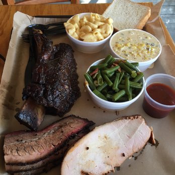 B-Daddy's BBQ - Big rib ($30 be prepared), brisket, turkey, mac and cheese, green beans and creamed jalapeño corn. - Barbeque Near Me - Helotes, Texas