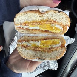 Bacon, egg, cheese on a Kaiser bun.  Smoky, deliciousness!