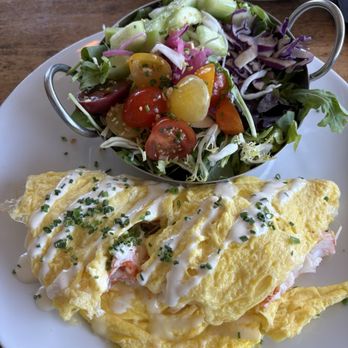 Calico Fish House - Lobster omelette with side salad substitution (2 dollar up charge) - Seafood Near Me - Huntington Beach, California Calico Fish House - Lobster omelette with side salad substitution (2 dollar up charge) - Seafood Near Me - Huntington Beach, California