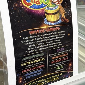 Neveria El Chavo - Menu of all the ice cream flavors they have English translations in the stores with so many other different treats! - Mexican Near Me - Monroe, North Carolina Neveria El Chavo - Menu of all the ice cream flavors they have English translations in the stores with so many other different treats! - Mexican Near Me - Monroe, North Carolina