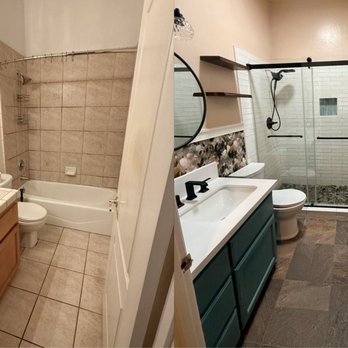 Sol Home Repairs and Construction - Before and after. Took out tub/shower combo and went with shower only. - Handyman Near Me - Bakersfield, California Sol Home Repairs and Construction - Before and after. Took out tub/shower combo and went with shower only. - Handyman Near Me - Bakersfield, California