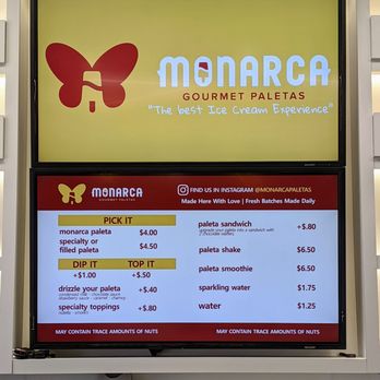 Monarca Gourmet Paletas - Prices based on how many toppings you choose. - Ice Cream & Frozen Yogurt Near Me - Clive, Iowa Monarca Gourmet Paletas - Prices based on how many toppings you choose. - Ice Cream & Frozen Yogurt Near Me - Clive, Iowa
