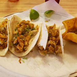 Tequila Mexican Restaurant - Tacos auténtico - chicken. I got mine with flour instead of corn tortillas since I dont like corn ones.