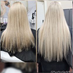 Salon Fresh - 18" nano bead extensions to add fullness and length to her naturally thin hair.