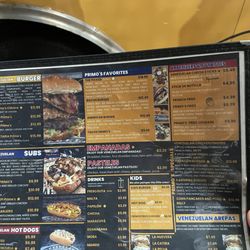 Primo's - Part of the menu